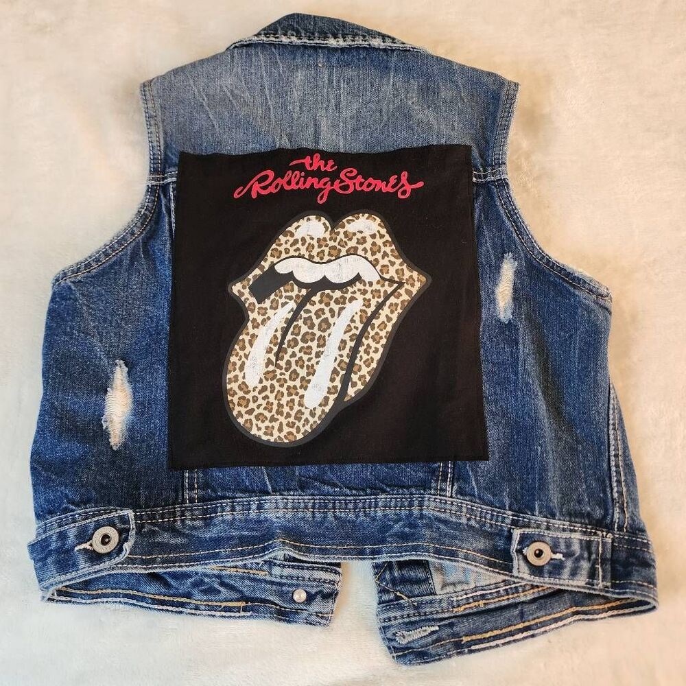 Amethyst Jeans The Rolling Stones Upcycled Distressed Button Front Denim Vest